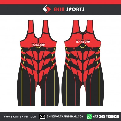 RED BLACK MUSCLE PACK  WRESTLING SINGLETS